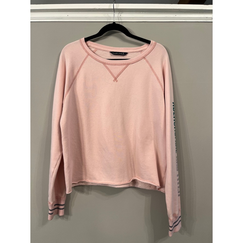 Abercrombie & Fitch Pink Logo Graphic Raw Hem Sweatshirt Medium